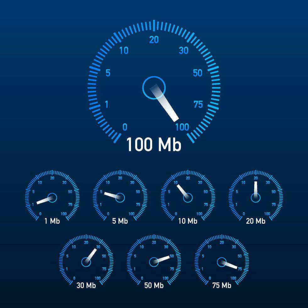 Set Speed test. Speedometer Internet Speed. Website speed loading time. Vector illustration