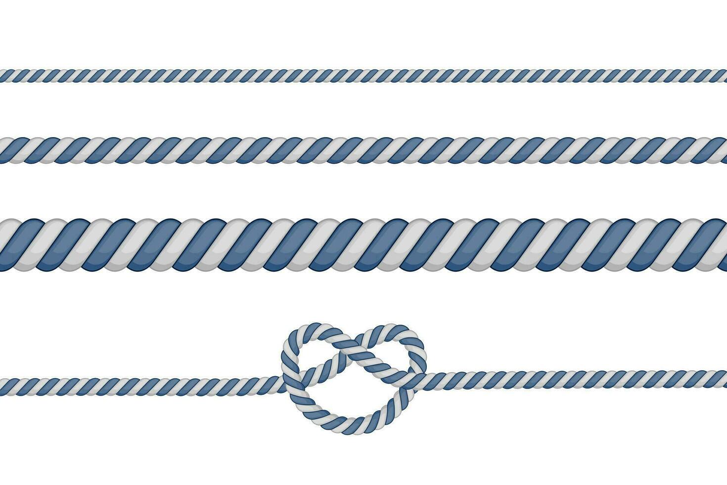 Set of different thickness ropes isolated on white. Vector stock illustration.