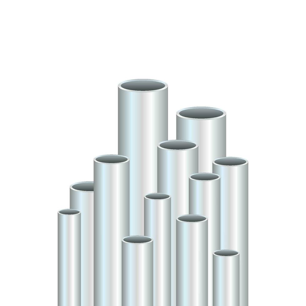 Steel Tubes. Steel or Aluminum, pipes of different diameters. Vector stock illustration