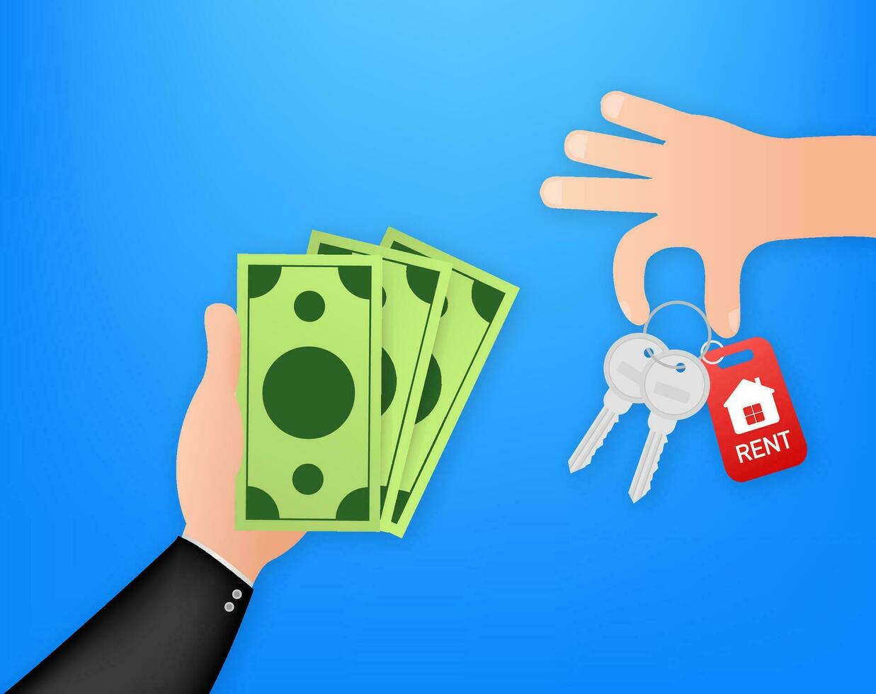 Hand holds house and key on finger and giving. Real estate agent at work, investment, mortgage, house loan, account vector