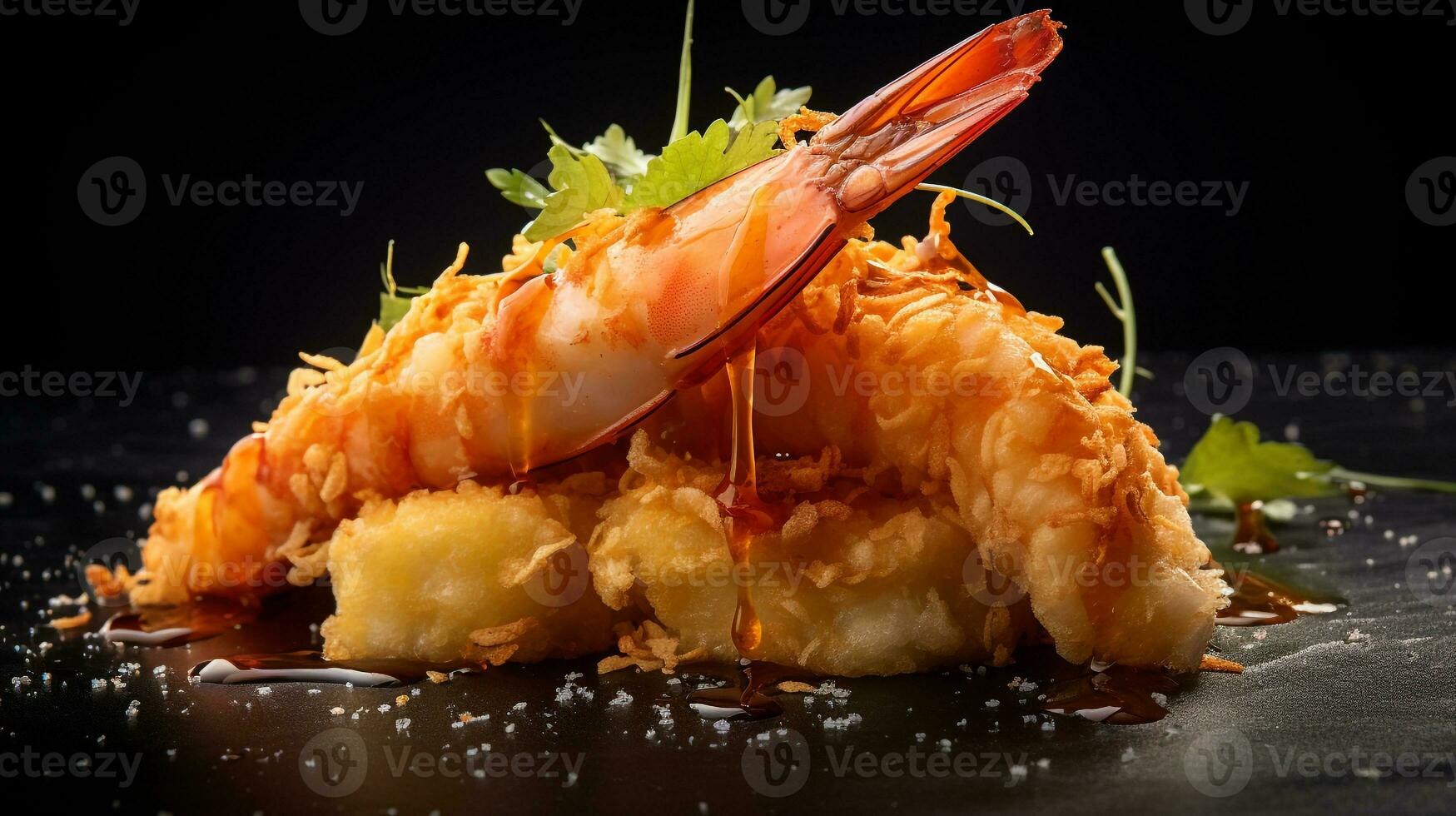 Photo of Prawn Tempura as a dish in a high-end restaurant. Generative AI