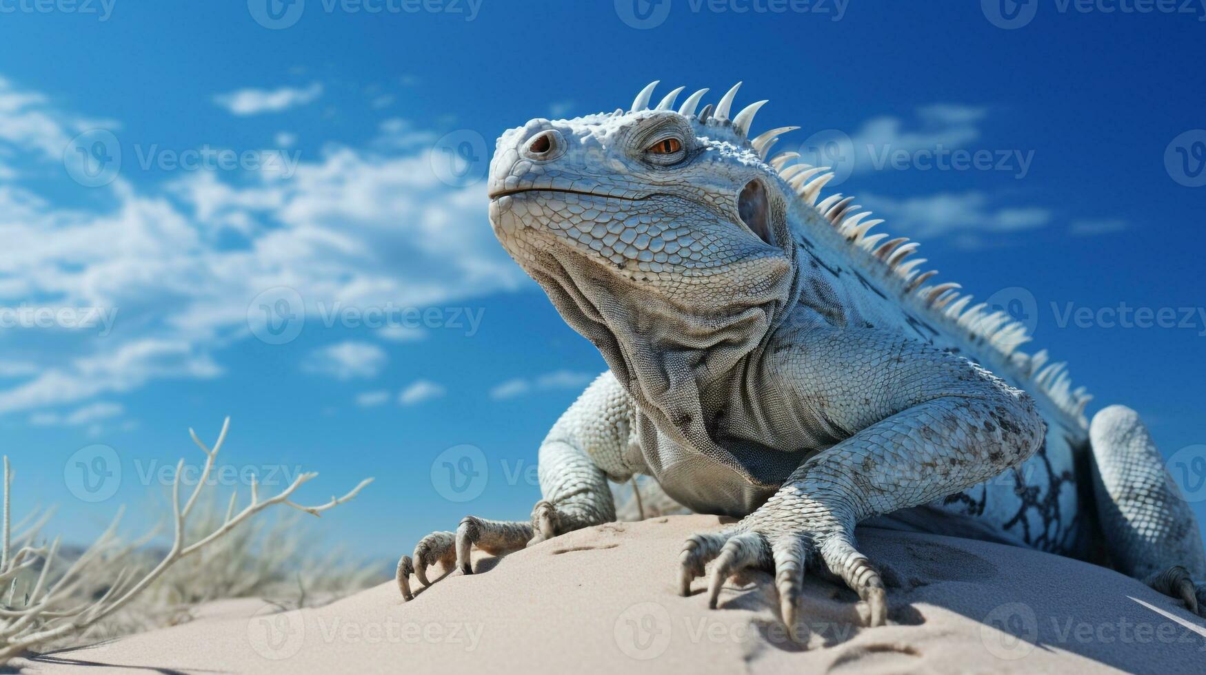 Photo of a Desert Iguana in a Desert with blue sky. Generative AI