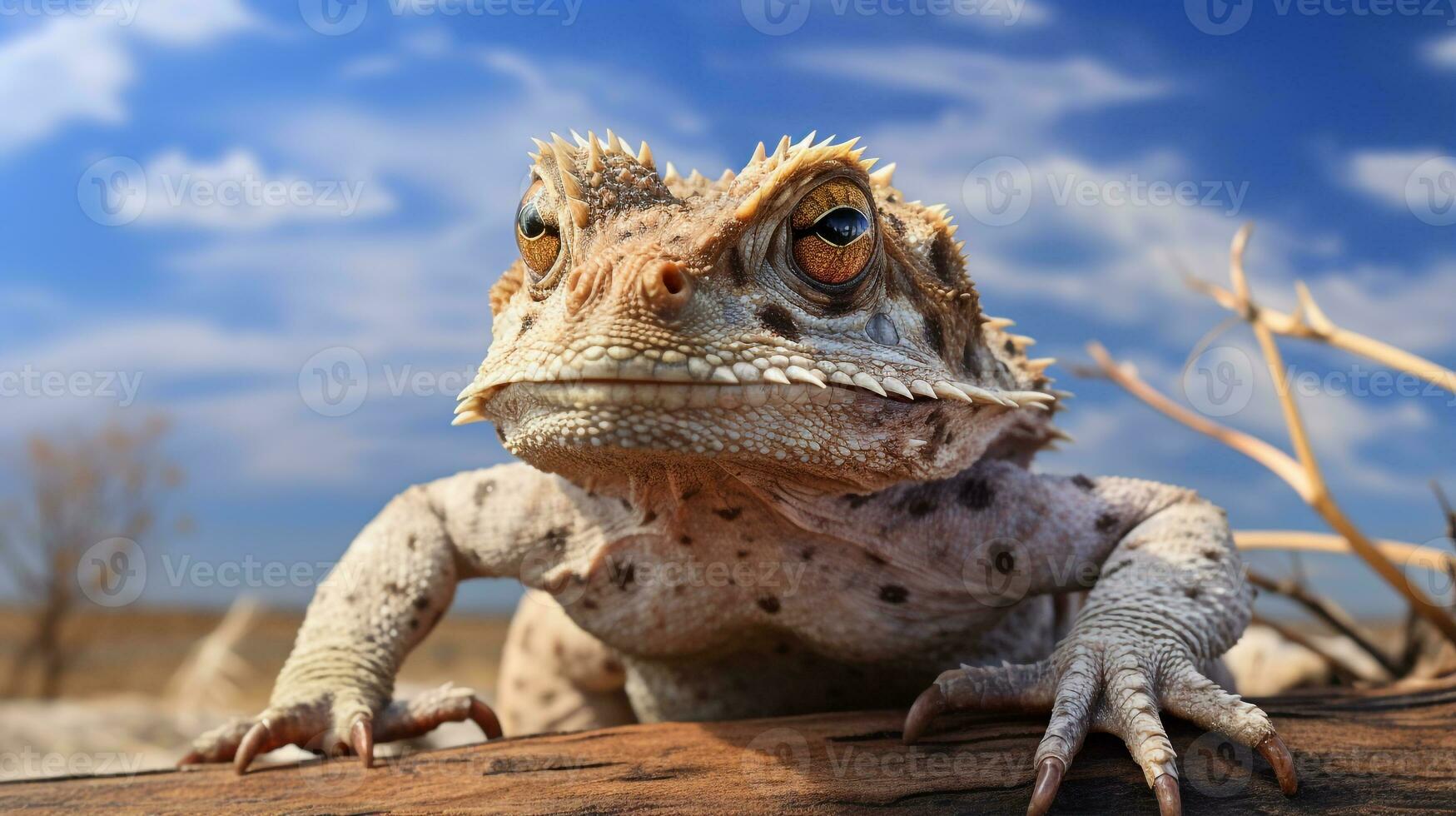 Photo of a Horned Toad under Blue Sky. Generative AI