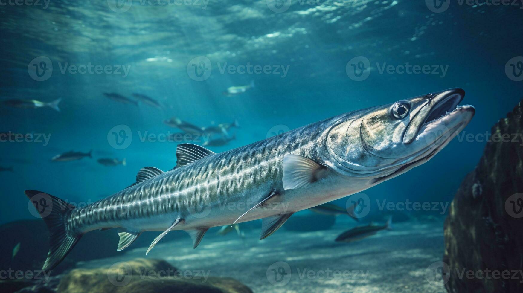 Wildlife photography of Photo of Barracuda. Generative AI