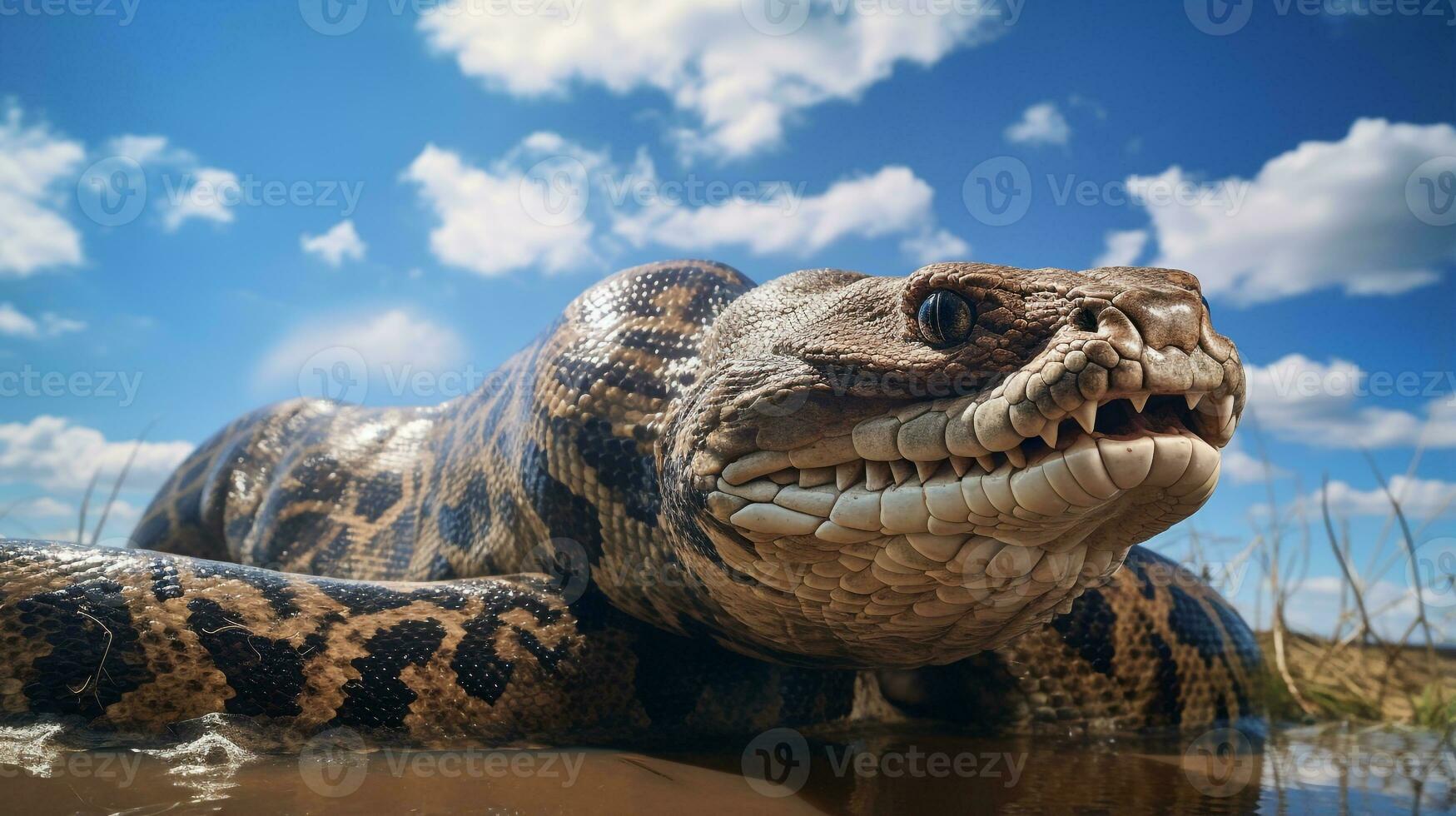 Photo of a Anaconda under Blue Sky. Generative AI