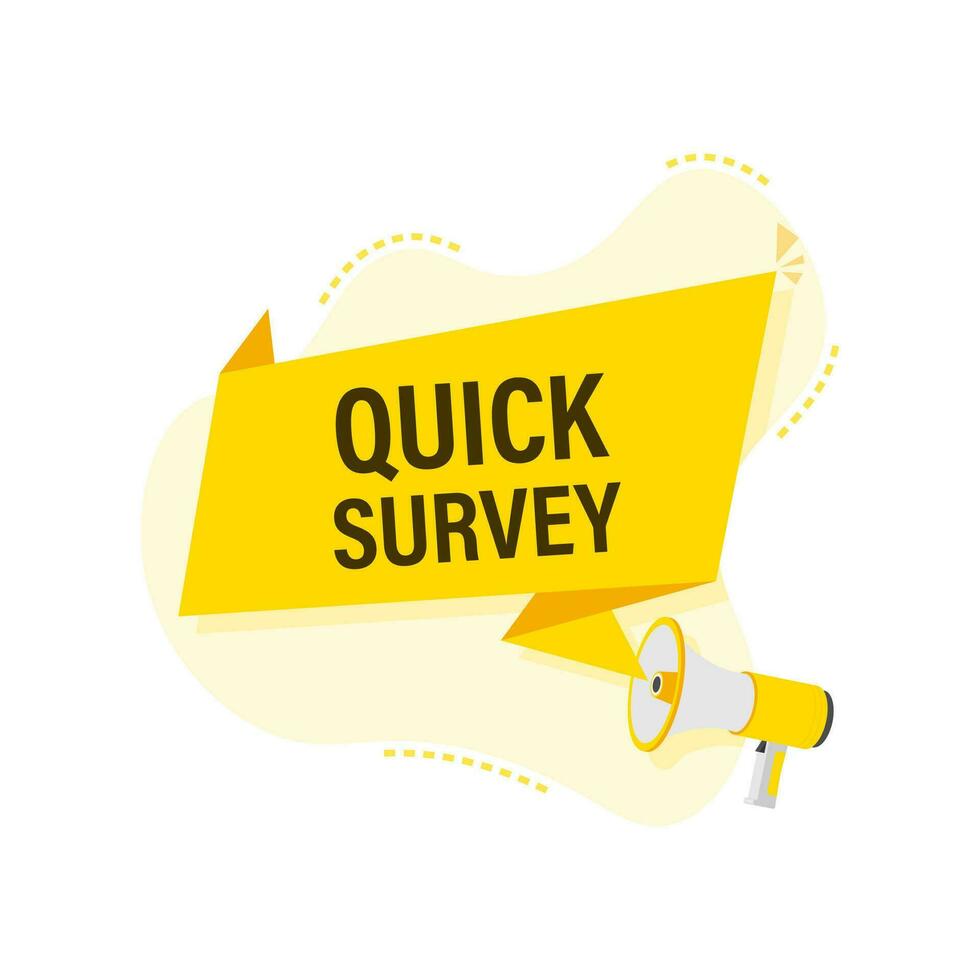 Megaphone label with quick survey. Megaphone banner vector