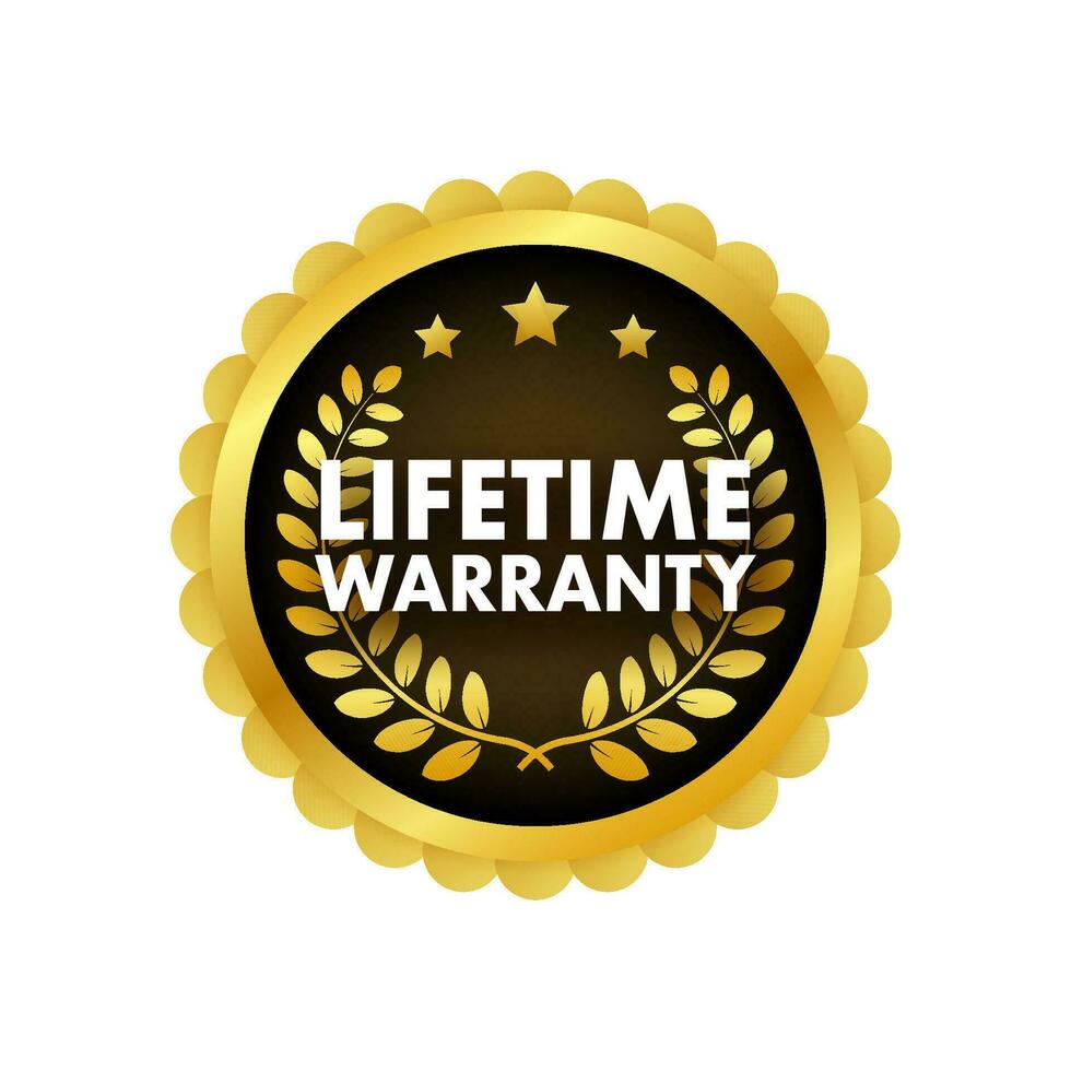Flat banner with red lifetime warranty. Flat vector illustration character.