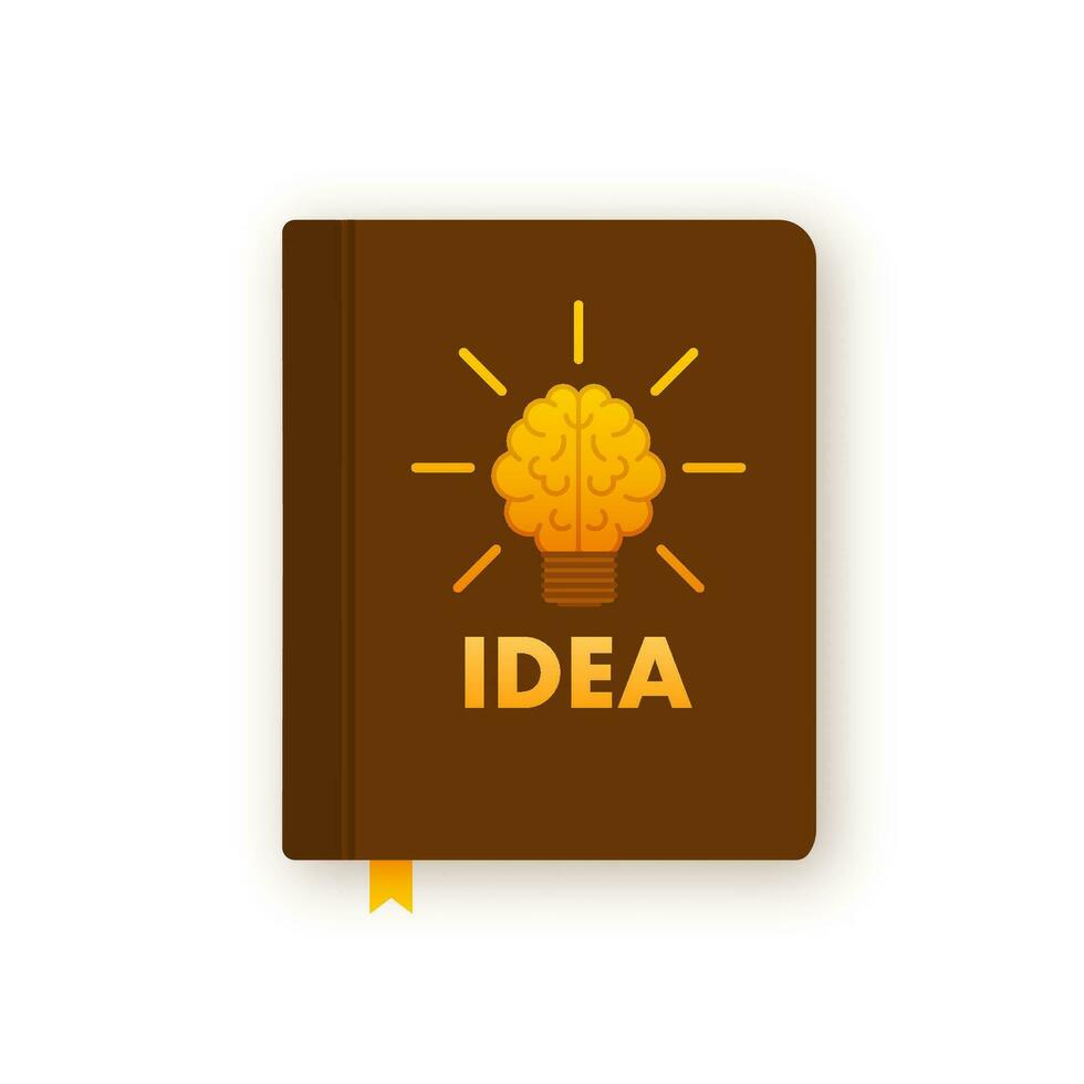 Book with shining bulb flying out. Idea logo. Power of knowledge sign. Vector stock illustration