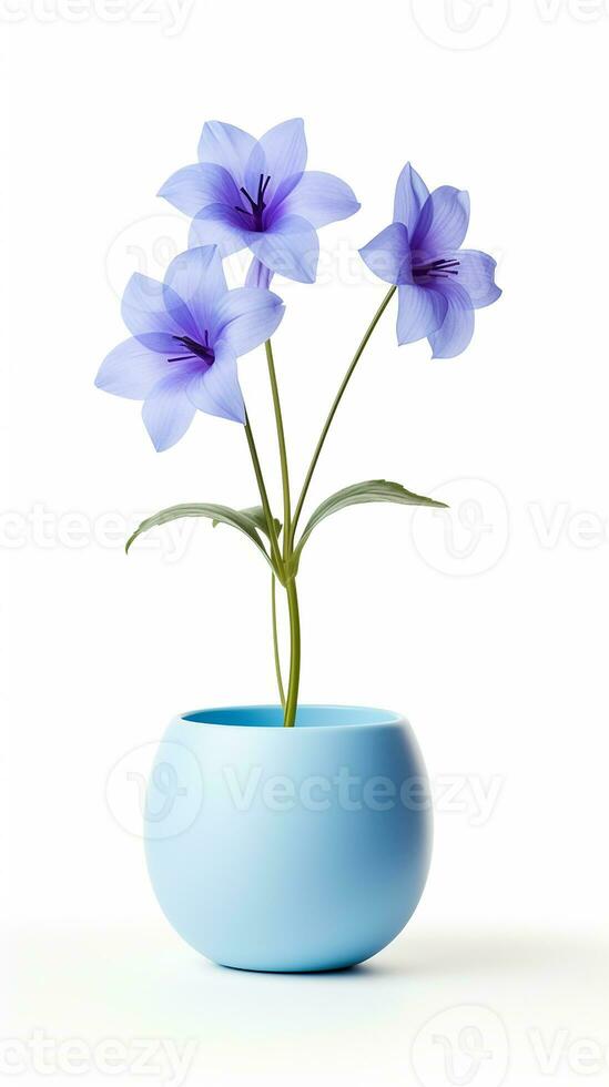 Photo of Balloon flower in pot isolated on white background. Generative AI