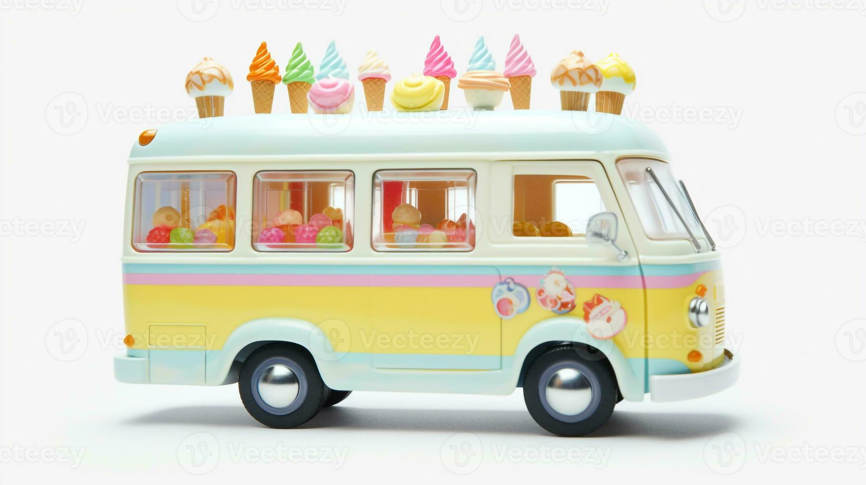 Displaying a 3D miniature Ice Cream Truck. Generative AI photo