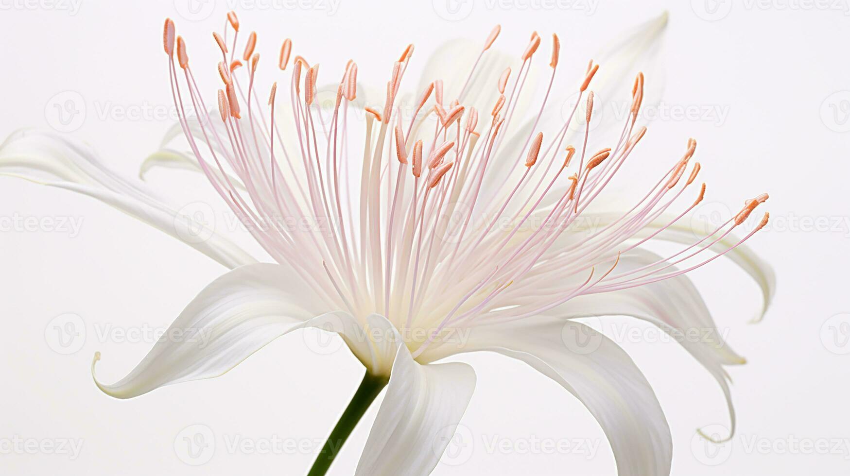Photo of beautiful Spider Lily flower isolated on white background. Generative AI