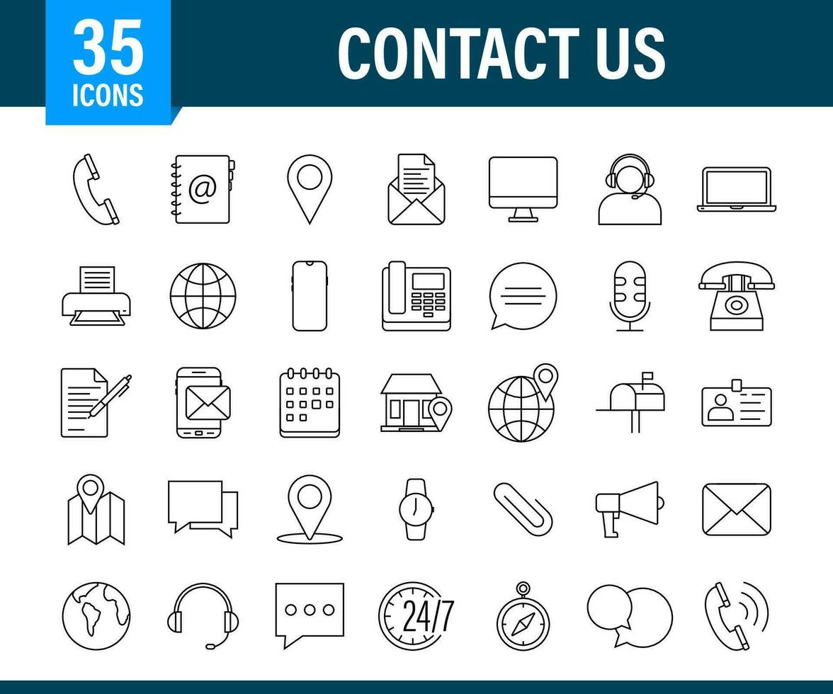 Trendy icon with contact us Thin line business icon set. for web design. Vector stock illustration