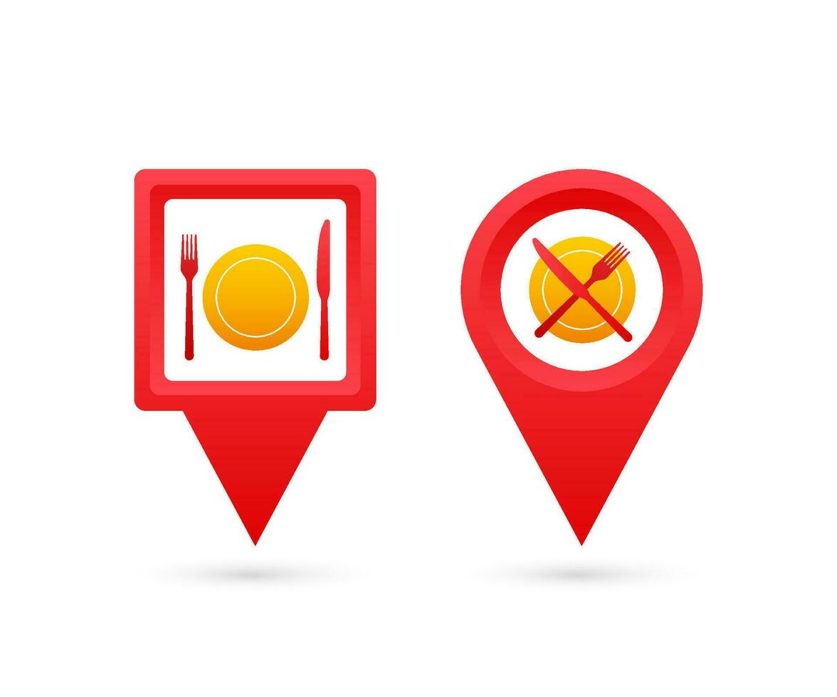 Map pointer with restaurant. Pin Point food. Vector stock illustration