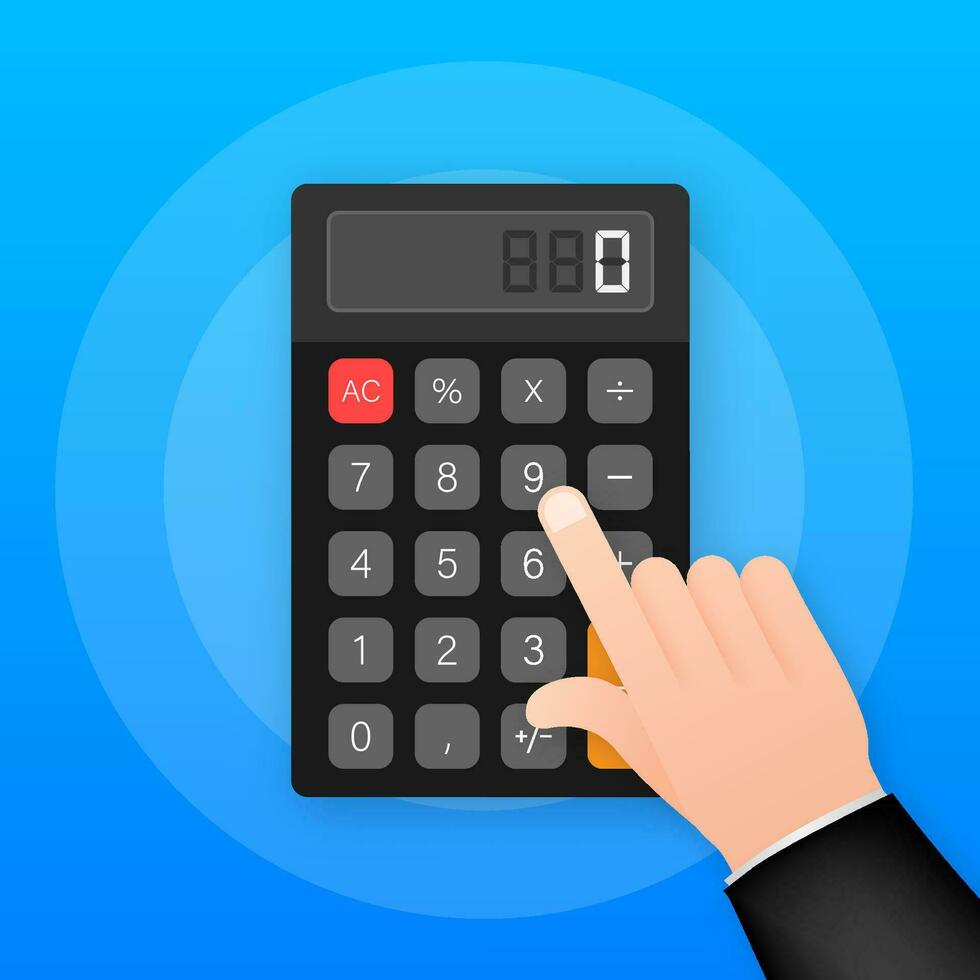 Black calculator white background. Modern design. Electronic portable calculator. Vector stock illustration