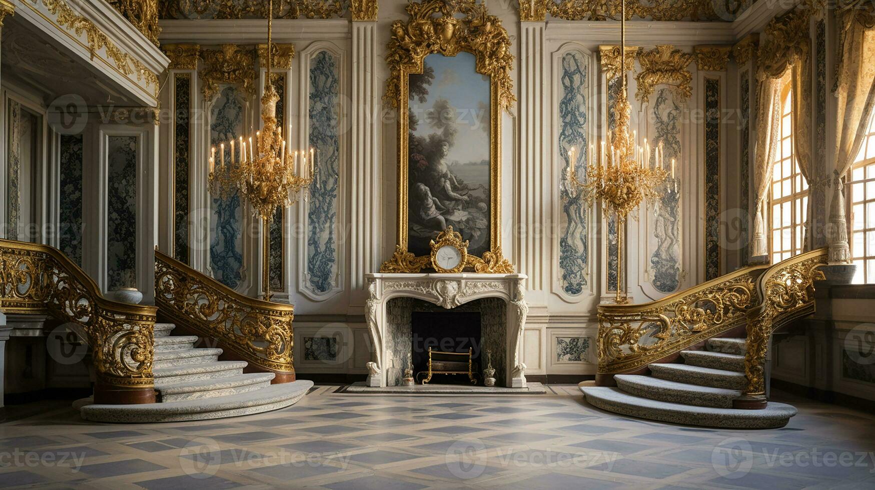 foto de el habitación presentando el interior diseño de el palacio de versalles, Francia. generativo ai