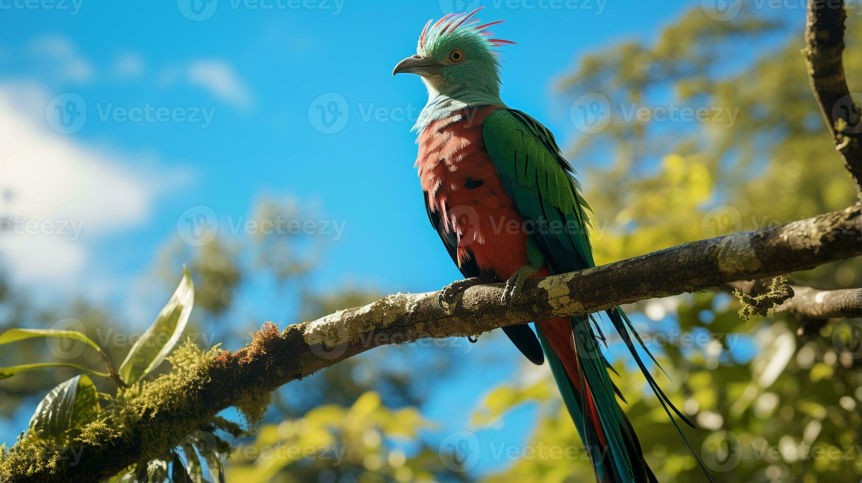 foto de quetzal en El r bosque con azul cielo. generativo ai