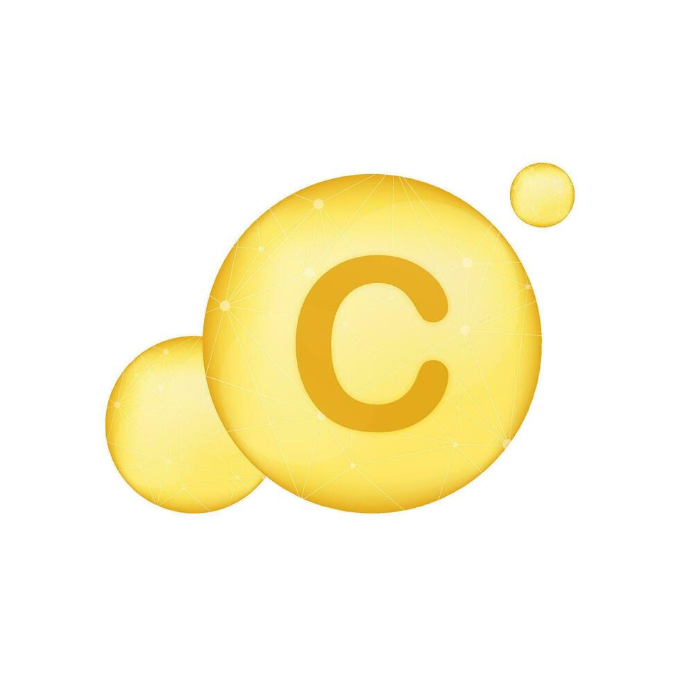 Vitamin C gold shining icon. Ascorbic acid. Vector illustration
