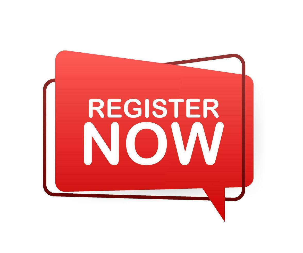 Megaphone label with register now. Megaphone banner. Web design. Vector stock illustration.