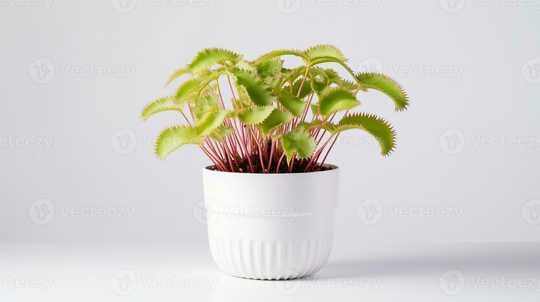 Photo of Venus Flytrap flower in pot isolated on white background. Generative AI