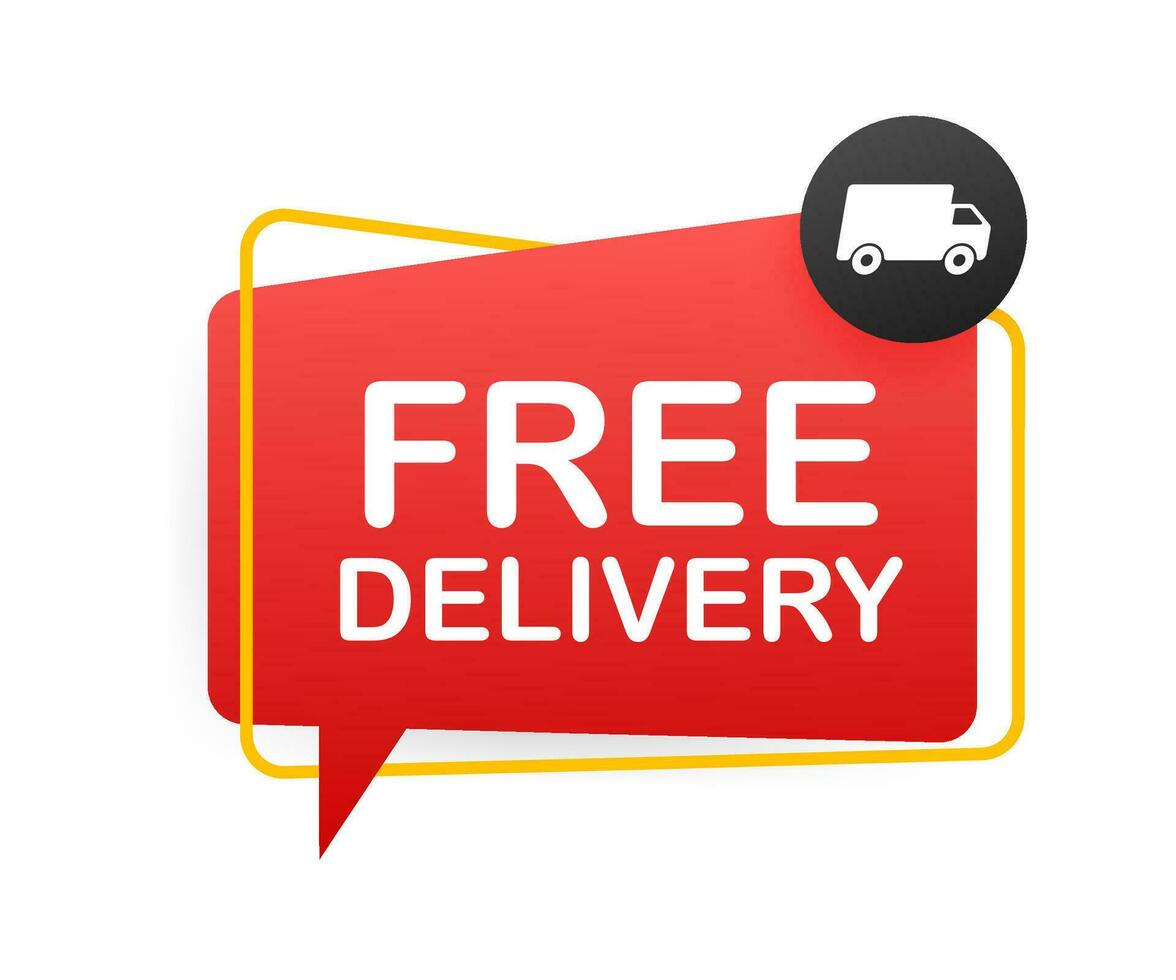 Free delivery. Badge with truck. Vector stock illustrtaion