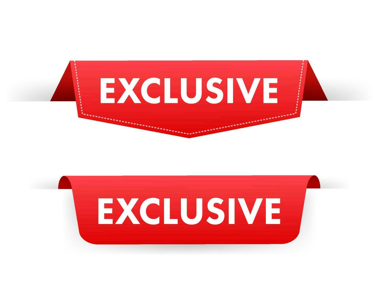 Red exclusive ribbon. Quality design element. Price tag. Vector stock illustration
