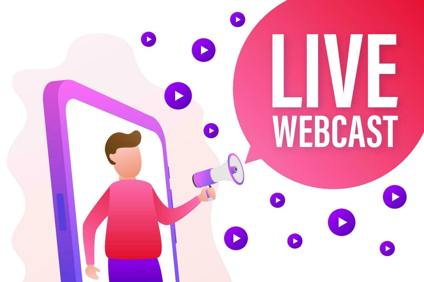Live Webcast, megaphone no smartphone screen. Can be used for business concept. Vector stock illustration