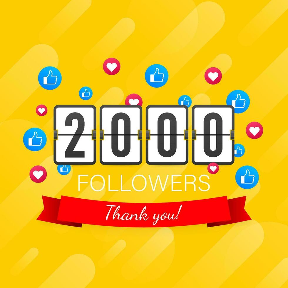 Thank you 2000 followers numbers. Congratulating multicolored thanks image for net friends likes vector