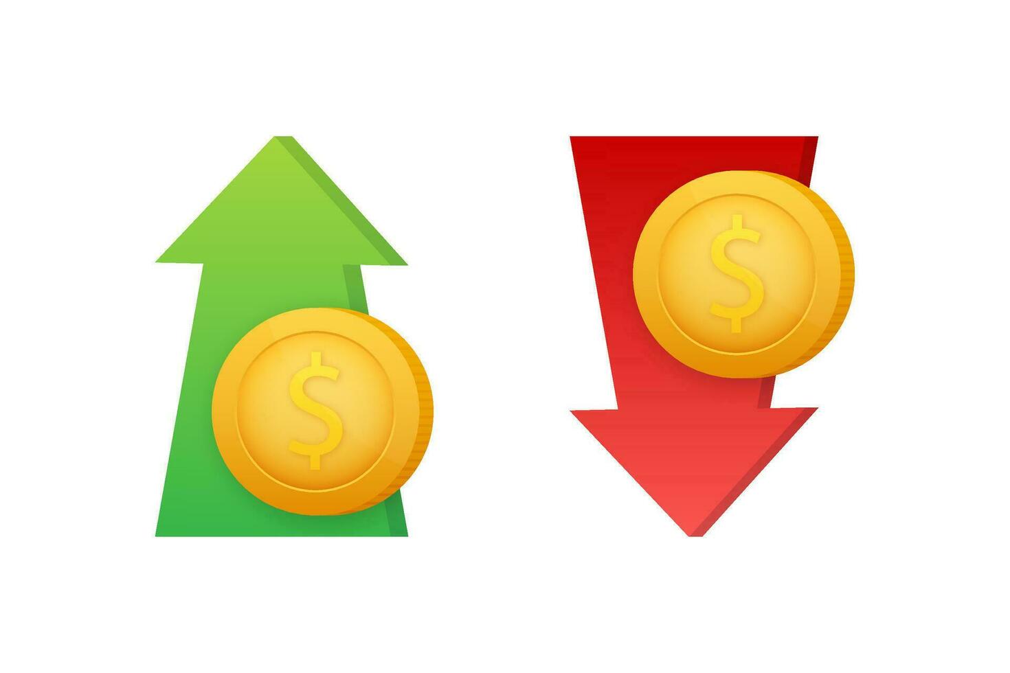 Up and Down Dollar Sign on white background. Vector stock illustration.