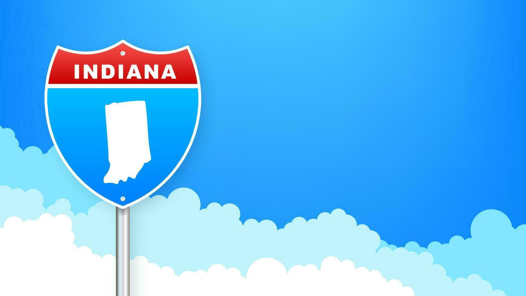 Indiana mapa en la carretera signo. Bienvenido a estado de Indiana. vector ilustración
