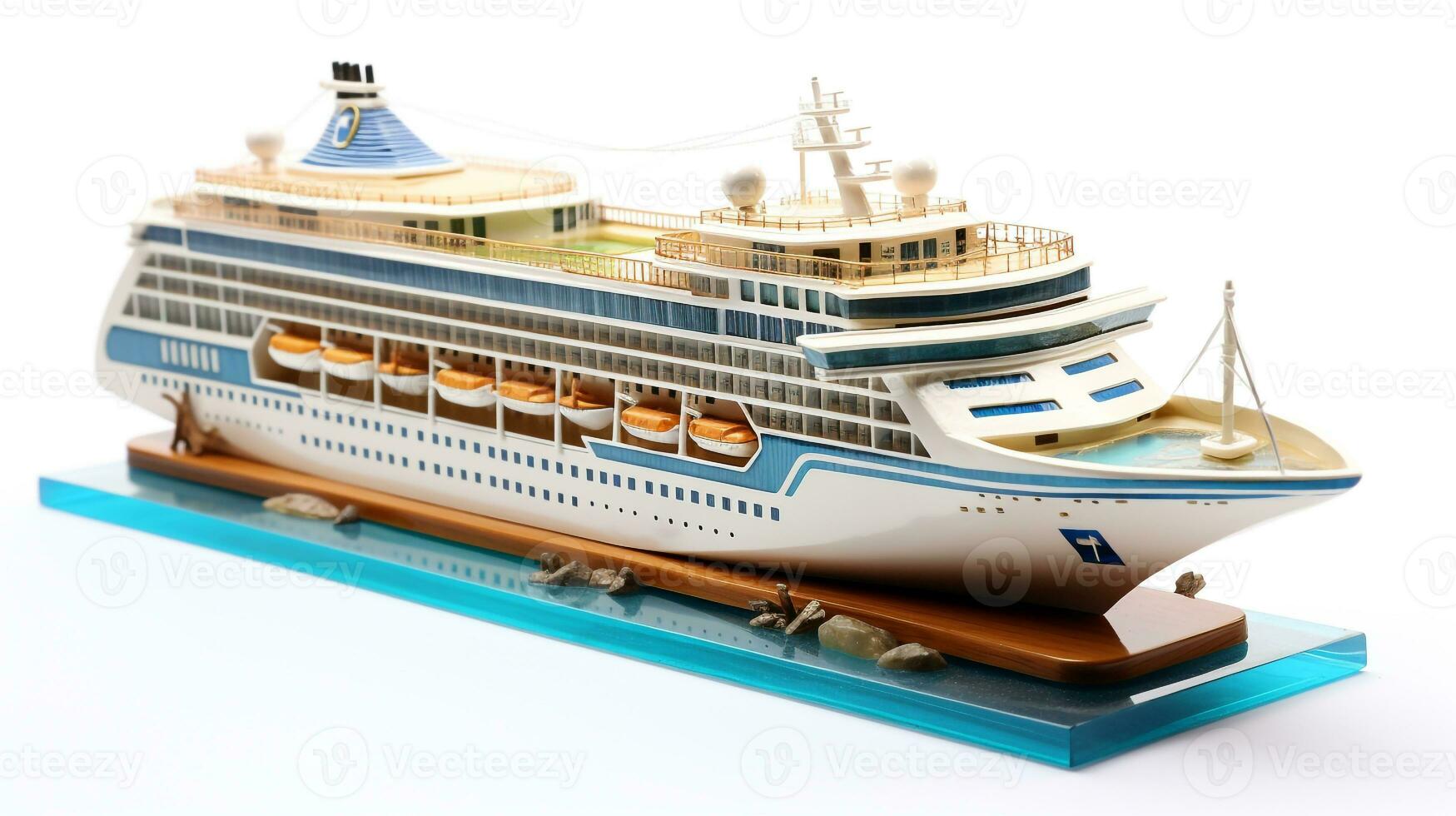 Displaying a 3D miniature Cruise Ship. Generative AI photo