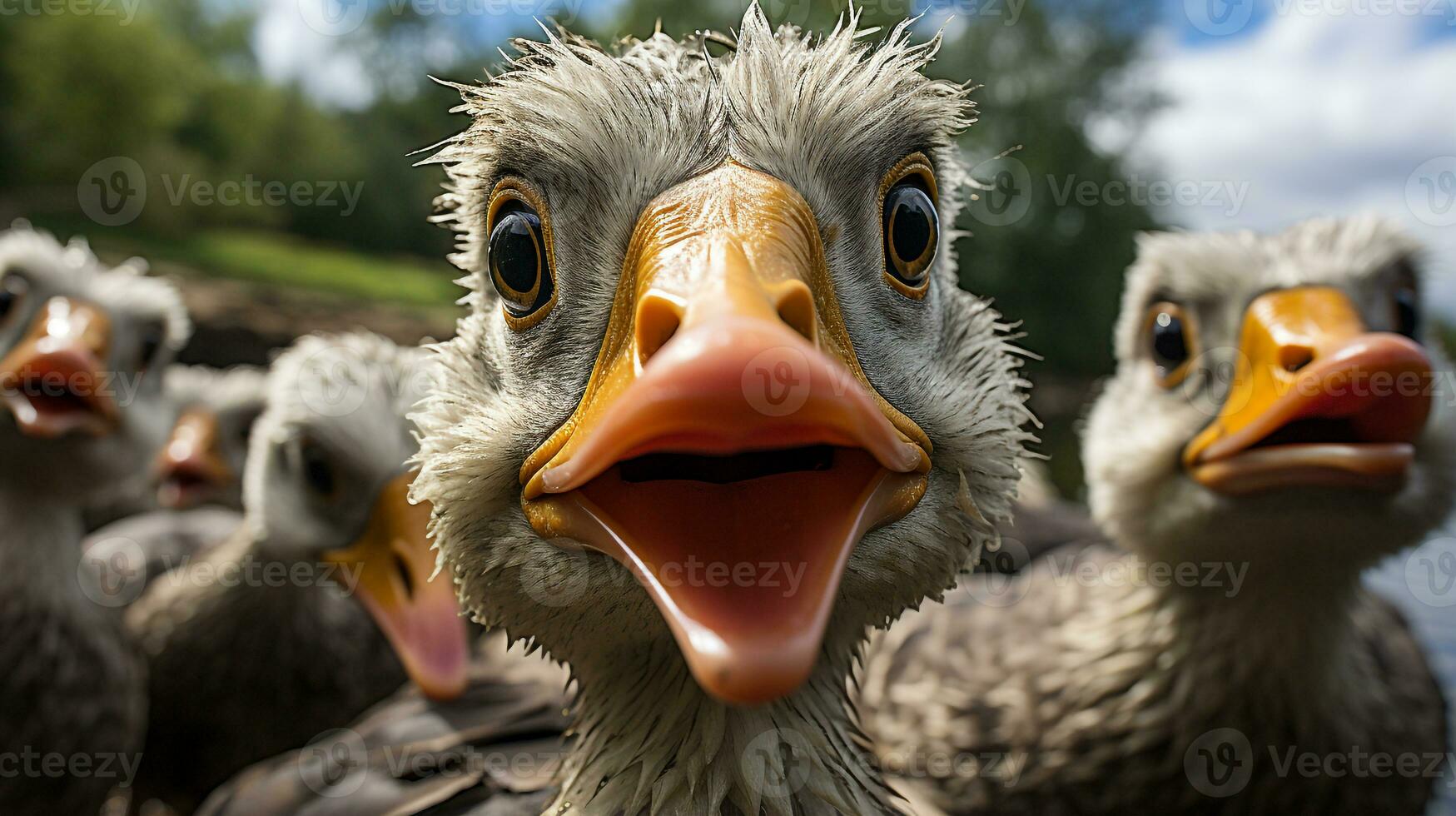 Close-up photo of a Duck looking any direction. Generative AI