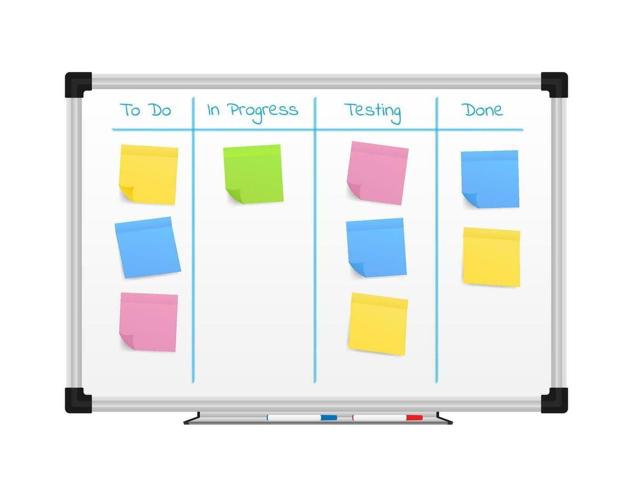 Board with Color Sticky Notes and Markers for Management. Weekly planner vector