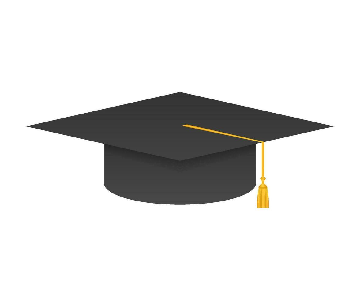 Graduation cap with tassel, realistic mortar board. Vector stock illustration