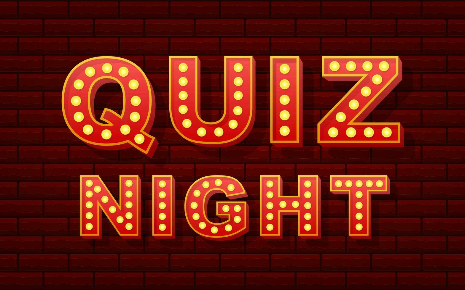 Retro light text quiz night. Retro light bulb. Vector stock illustration