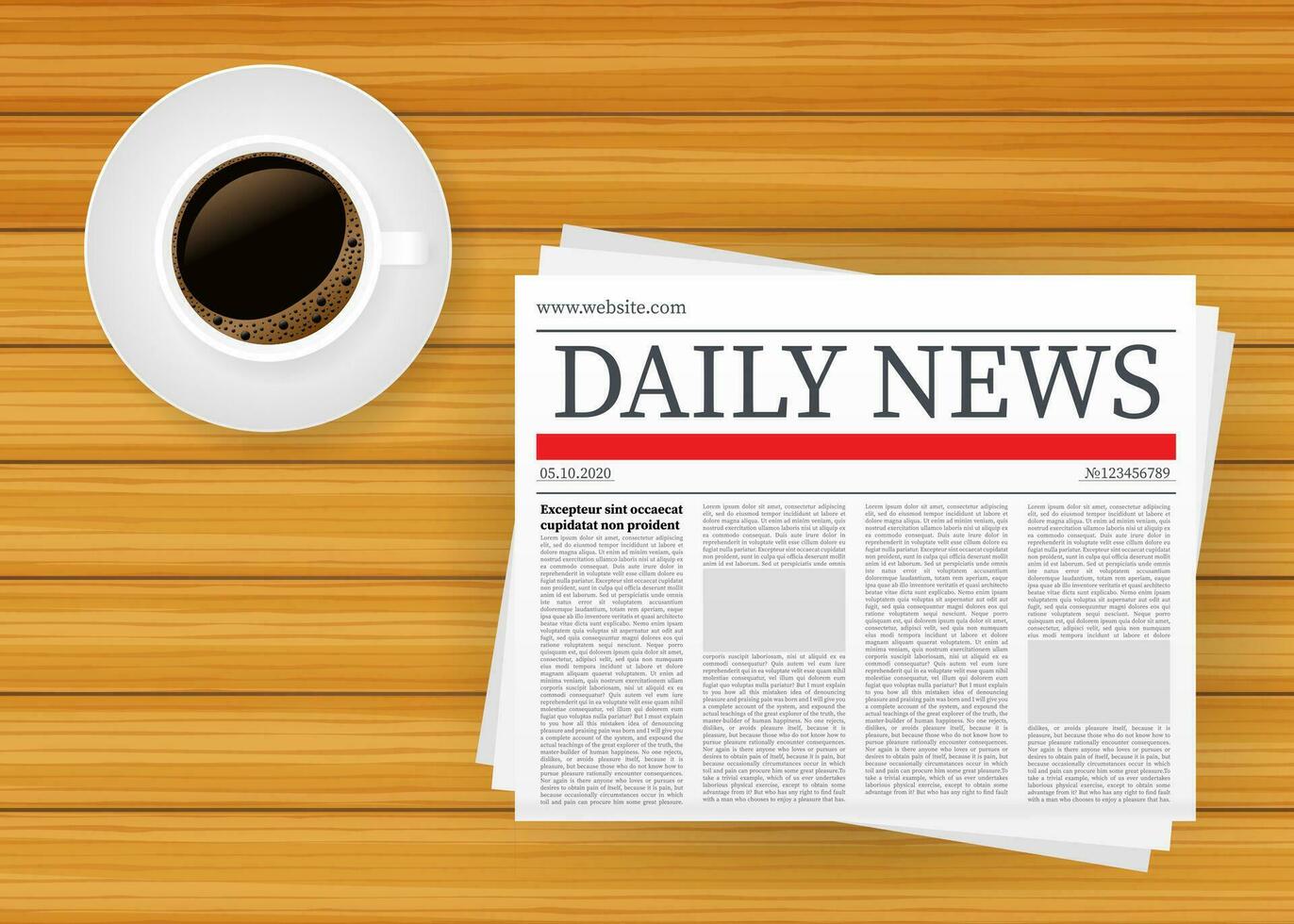 Vector mock up of a blank daily newspaper. Fully editable whole newspaper in clipping mask. Vector illustration,
