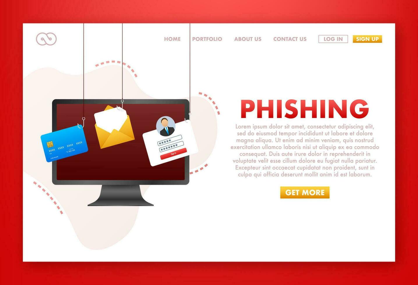 Data Phishing with fishing hook, mobile phone, internet security. Vector stock illustration