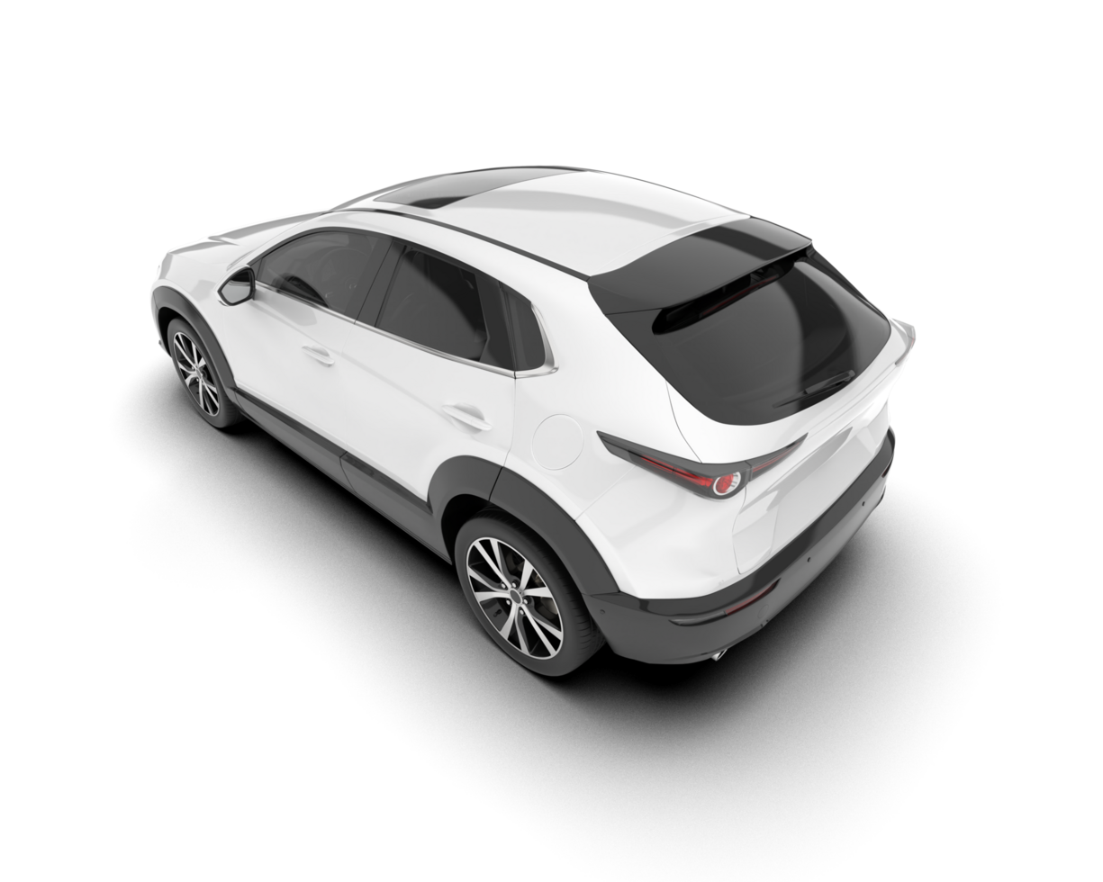 White modern car isolated on transparent background. 3d rendering - illustration png