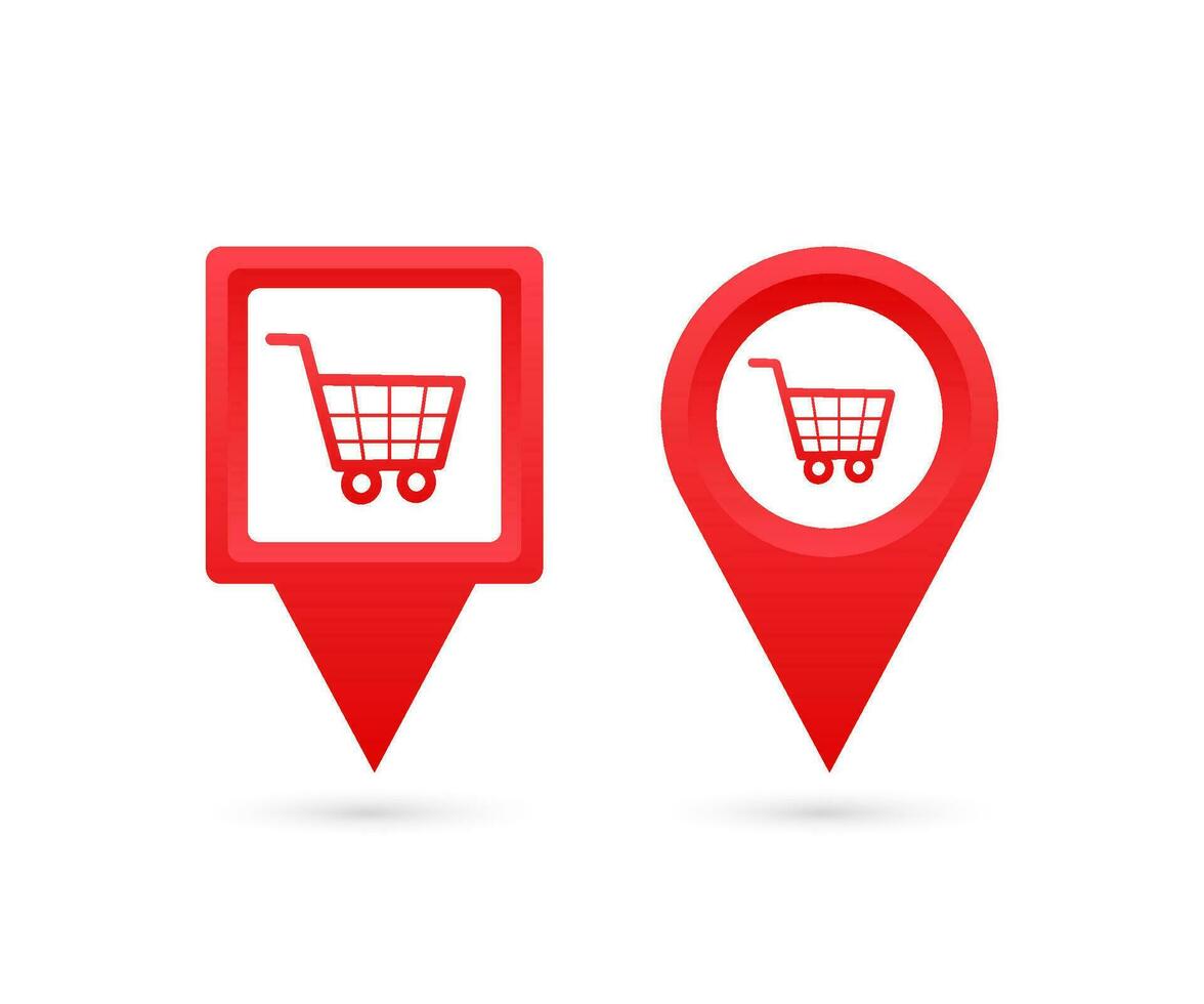 Map pointer with store. Pin Point Shop. Vector stock illustration