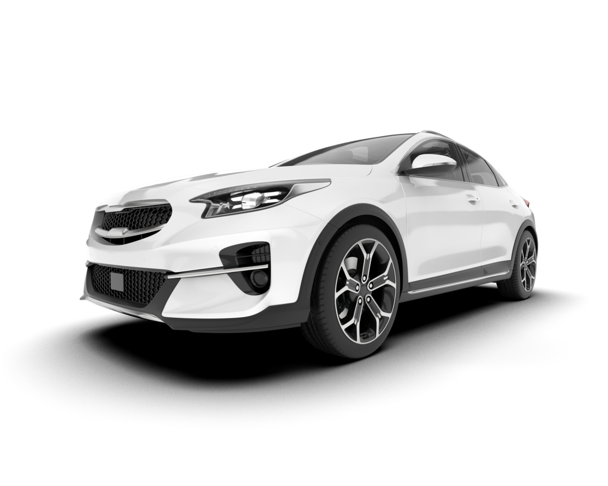 White city car isolated on transparent background. 3d rendering - illustration png