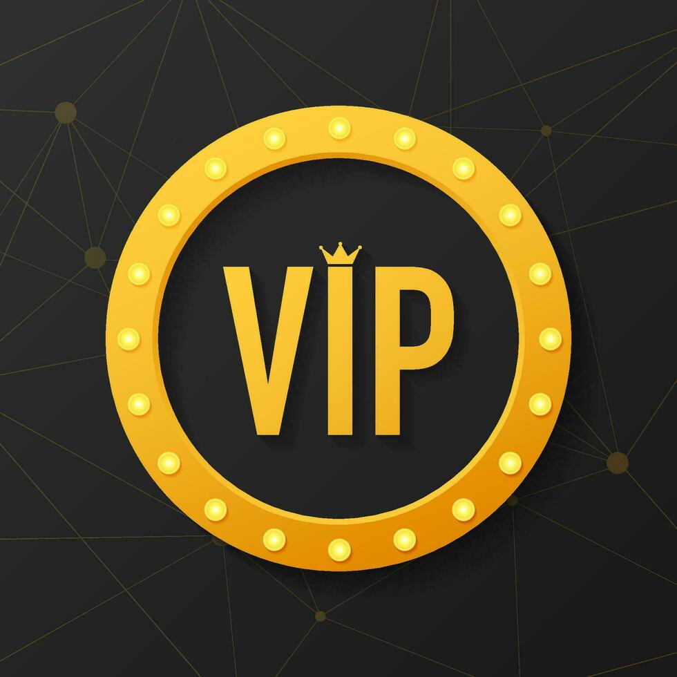 Golden symbol of exclusivity, the label VIP with glitter. Vip club label on Black background. Vector illustration.