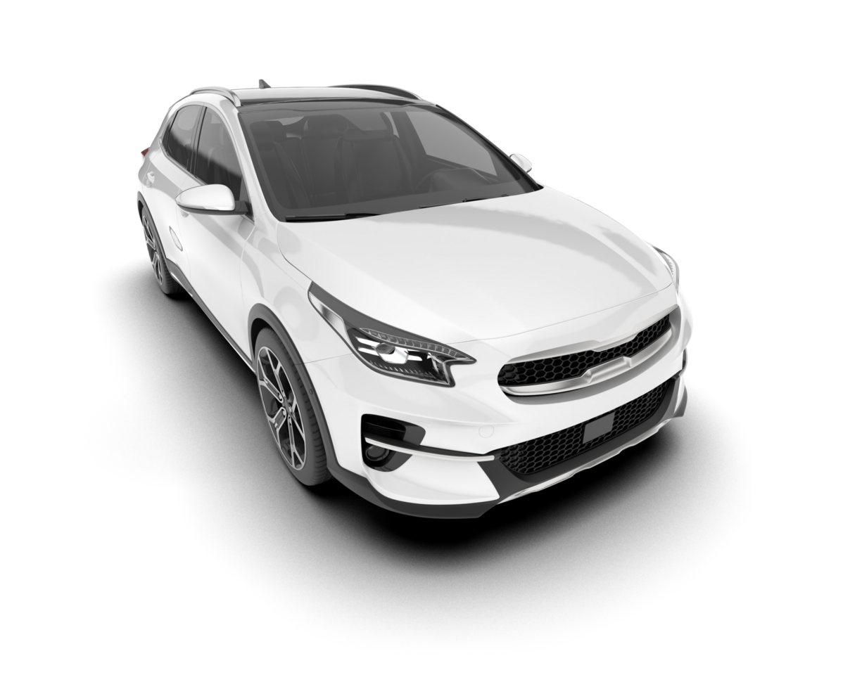 White city car isolated on transparent background. 3d rendering - illustration png