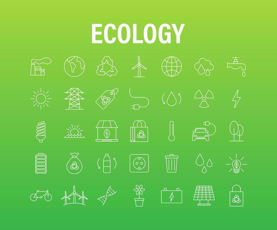 Set ecology, nature. Solar power. Save planet Vector stock illustration.