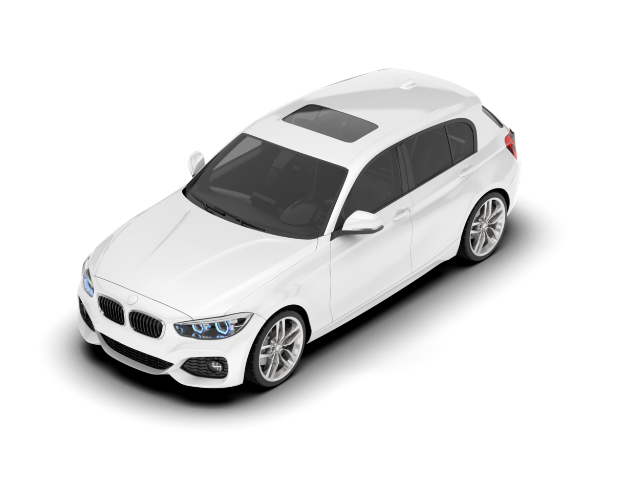 White city car isolated on transparent background. 3d rendering - illustration png