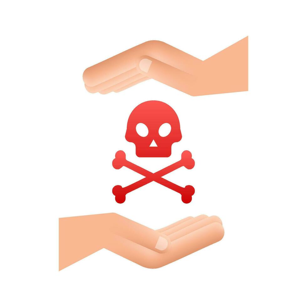 Danger sign in hands on white backdrop. Vector illustration