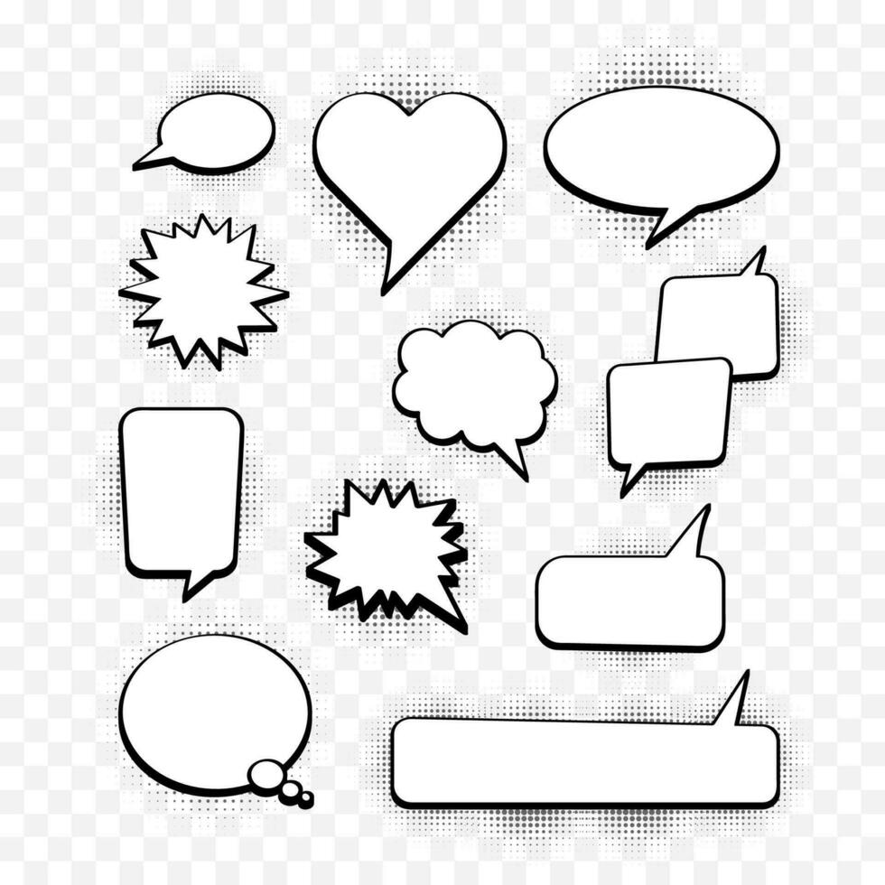 Set of speech bubbles. Halftone shadows. Vector illustration