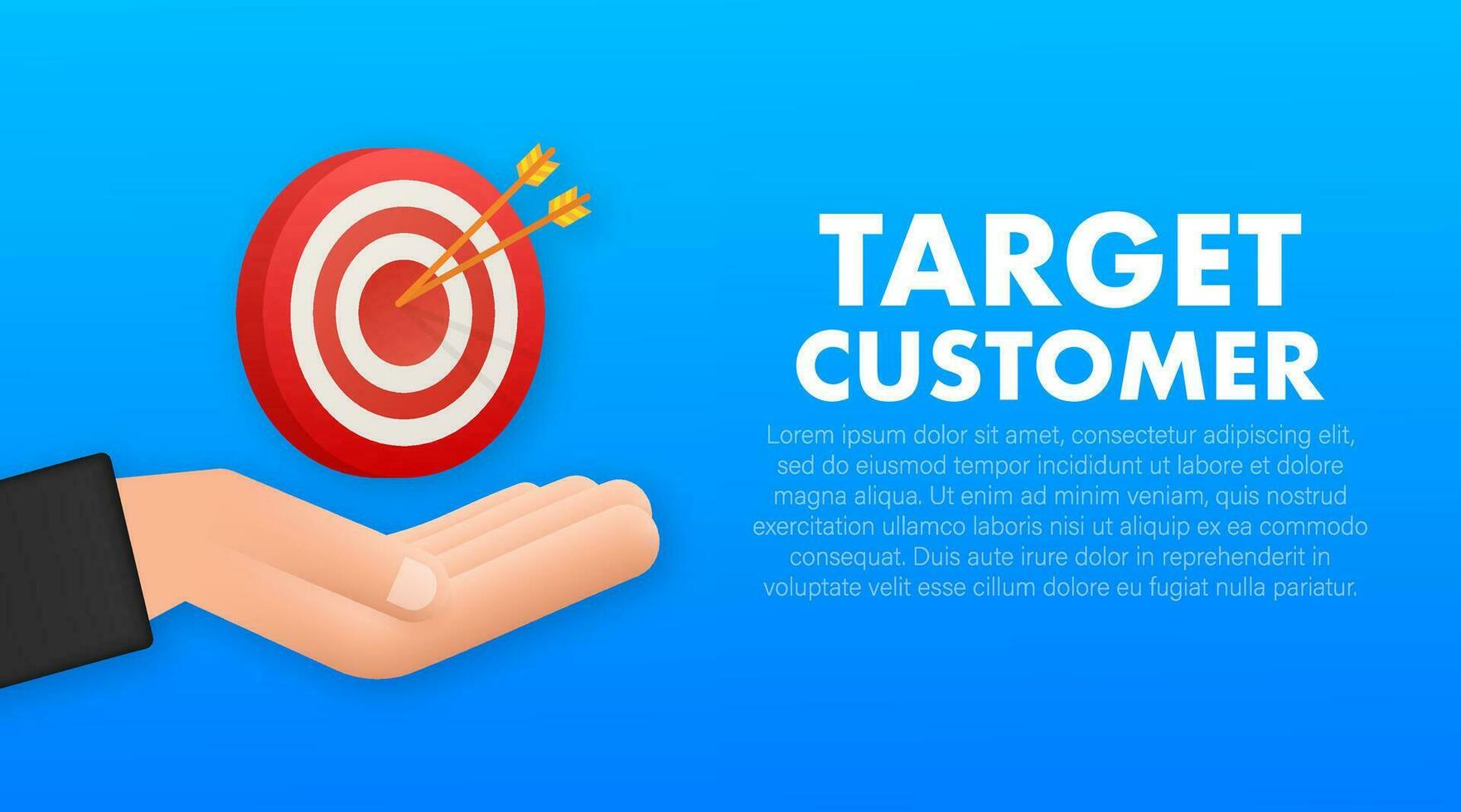 Target customer with an arrow on hands flat icon concept market goal vector picture image. Concept target market.