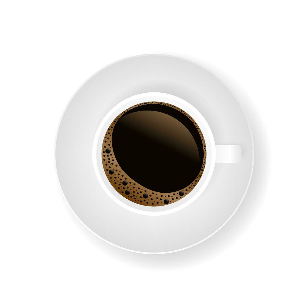 Hot coffee in a white cup and saucer. Vector stock illustration