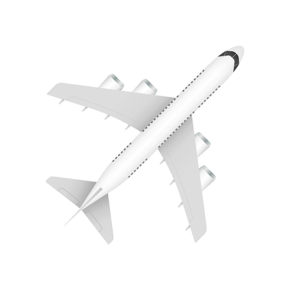 White airplane on a white background in profile, isolated. Vector stock illustration.