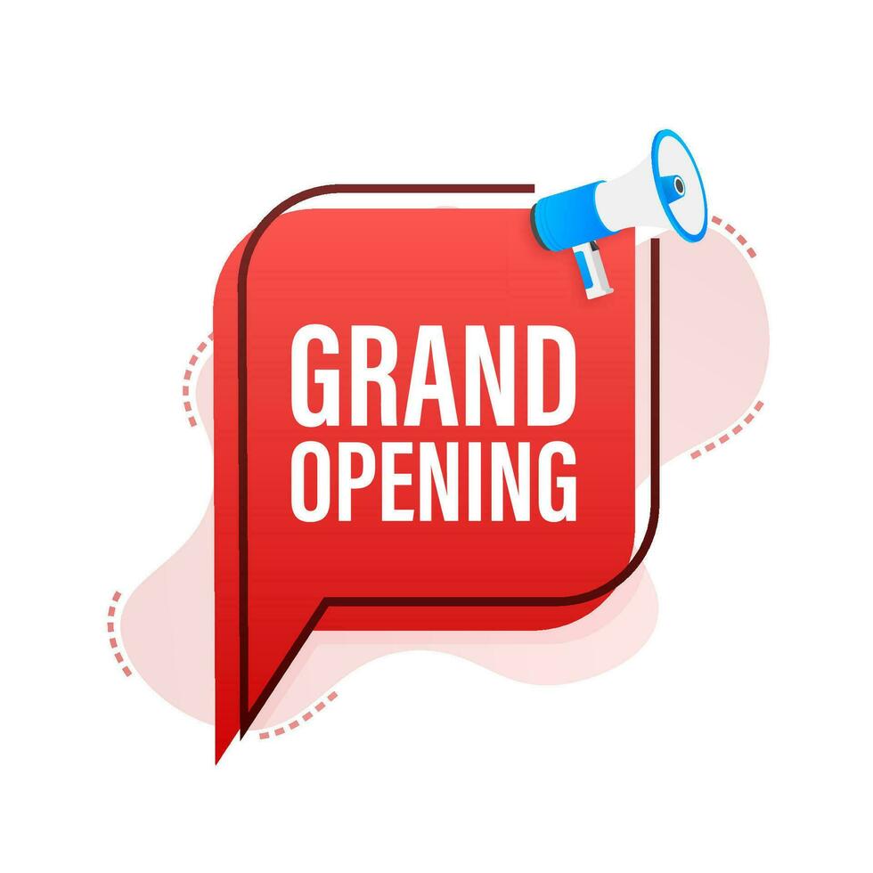 Megaphone label with grand opening. Megaphone banner. Web design. Vector stock illustration
