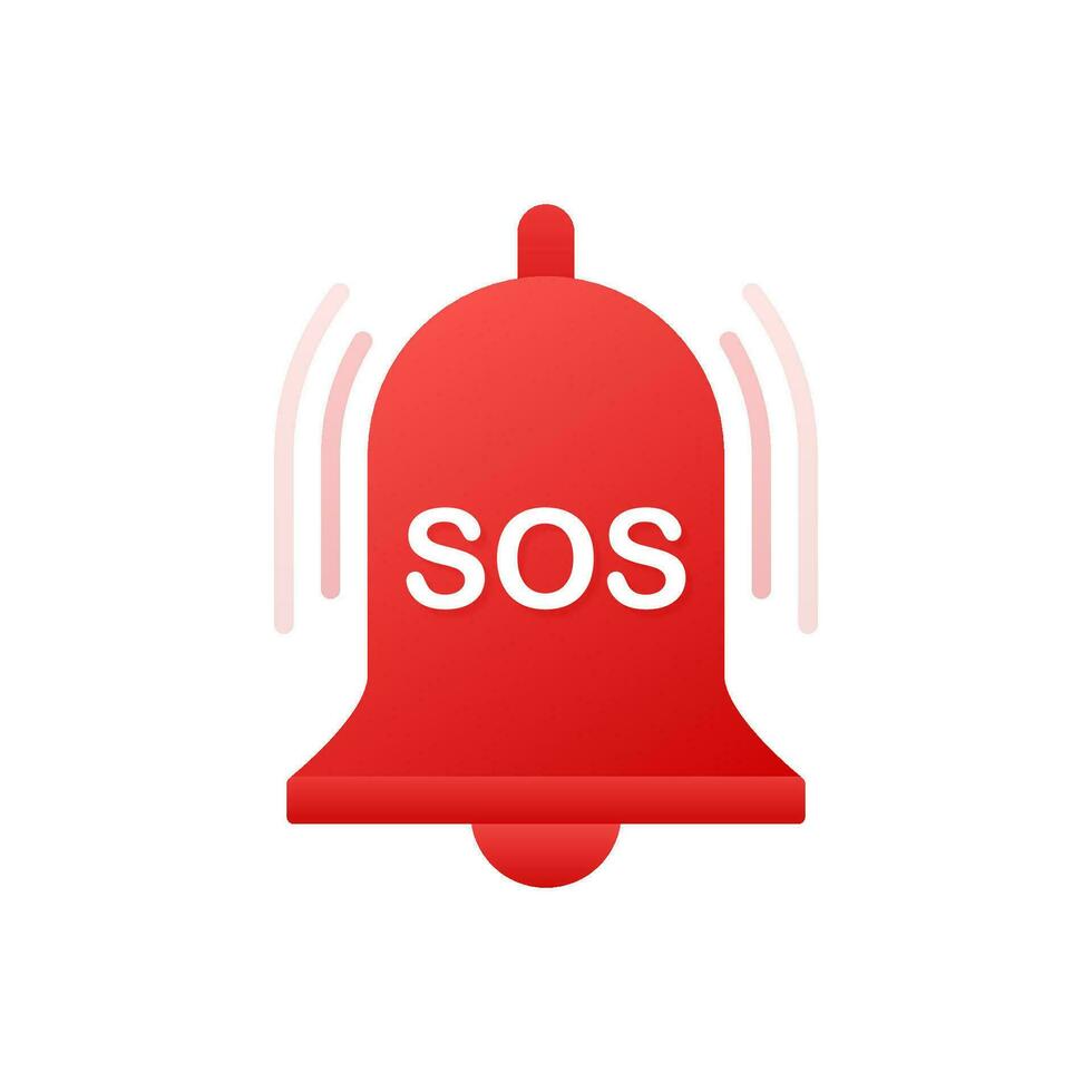 SOS red bell. Alarm bell and SOS lettering icon. Vector illustration.